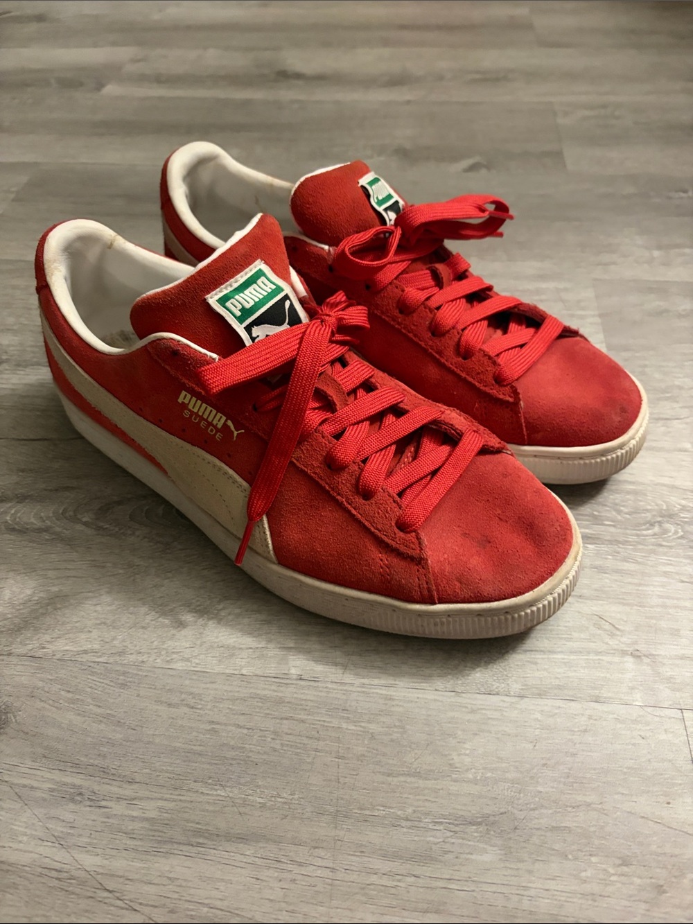 Puma Red Suede Sneakers with Cream Formstripe